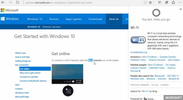 Edge intègre l'assistant virtuel Cortana tout au long de votre navigation