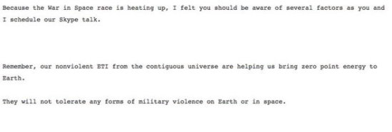 L'e-mail publié par Wikileaks montrant une discussion sur les guerres spatiales et les ovnis