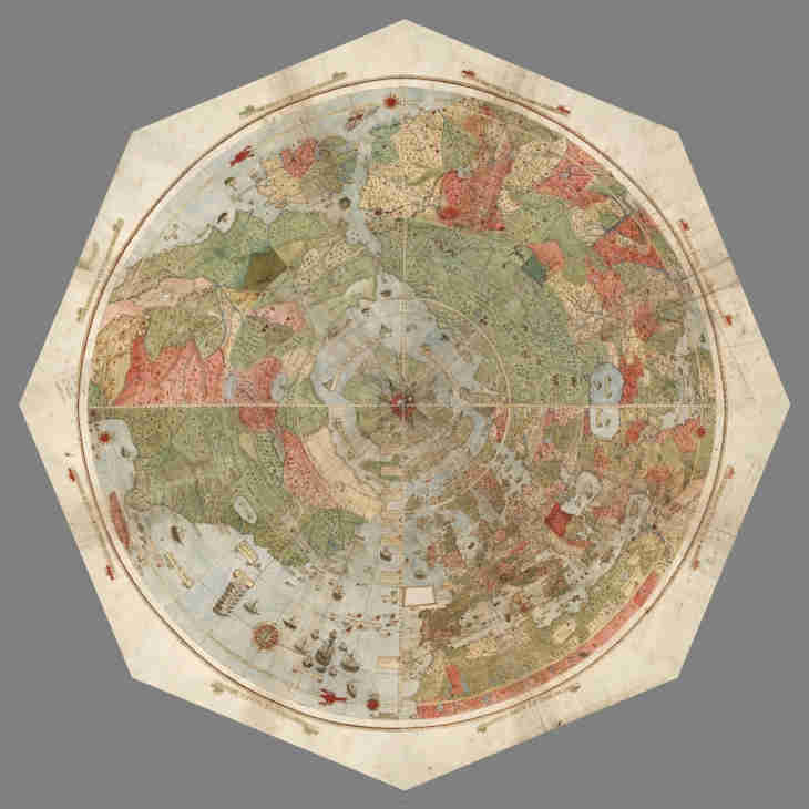 En 1587, Une ancienne carte unique représentant la Terre vue de l’espace restaurée numériquement Map-monte