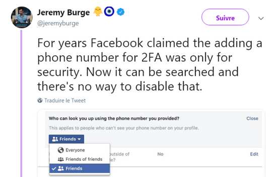 téléphone sur Facebook