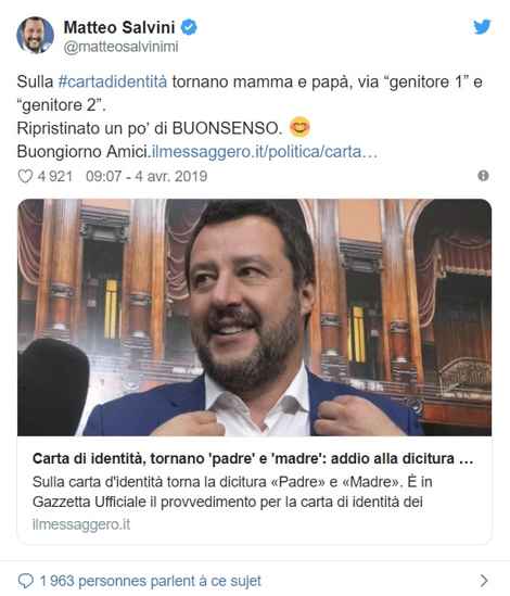Salvini,mentions,père,mère,retour