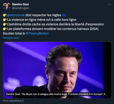 tweet de sandro gozi sur musk